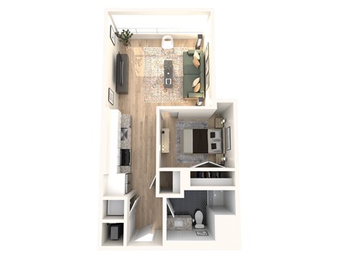 Floor plan for 1 bed, 1 bath, 589 sqft
